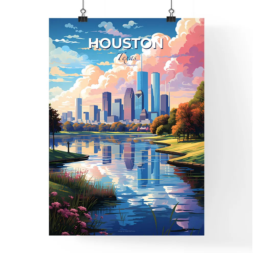 Houston Skyline - A River With A City In The Background - Customizable Travel Gift Default Title