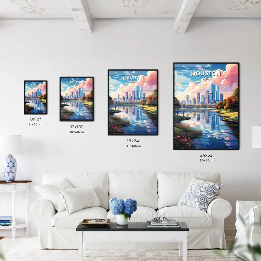 Houston Skyline - A River With A City In The Background - Customizable Travel Gift Default Title