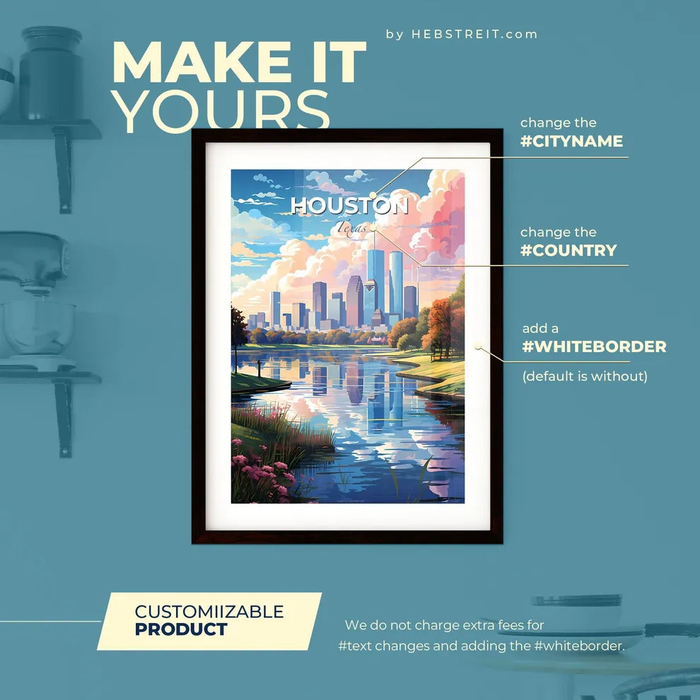 Houston Skyline - A River With A City In The Background - Customizable Travel Gift Default Title