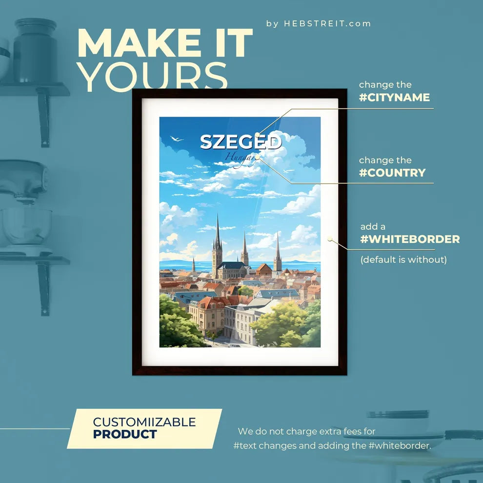 Szeged Hungary Skyline - A City With Towers And Trees - Customizable Travel Gift Default Title