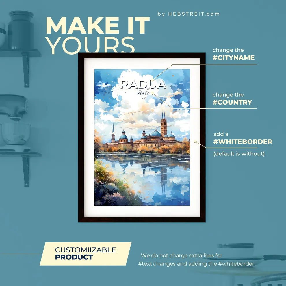 Padua Italy Skyline - A Watercolor Painting Of A Building With Blue Domes And Trees - Customizable Travel Gift Default Title