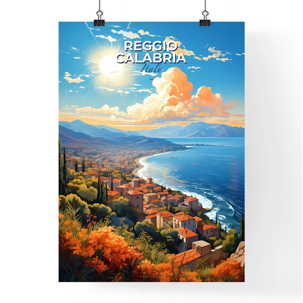 Reggio Calabria Italy Skyline - A Landscape Of A Town On A Hill With A Body Of Water And Mountains - Customizable Travel Gift Default Title