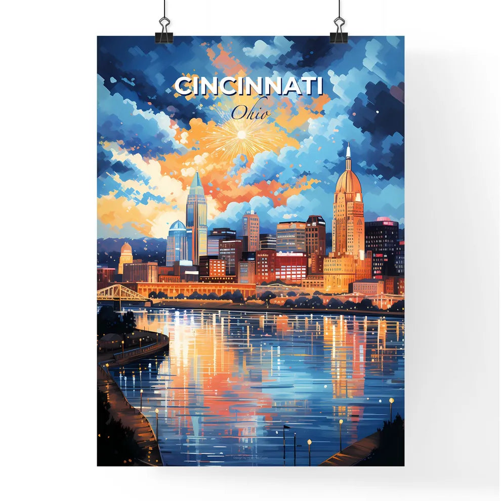 Cincinnati Ohio Skyline - A Cityscape With A Firework In The Sky - Customizable Travel Gift Default Title