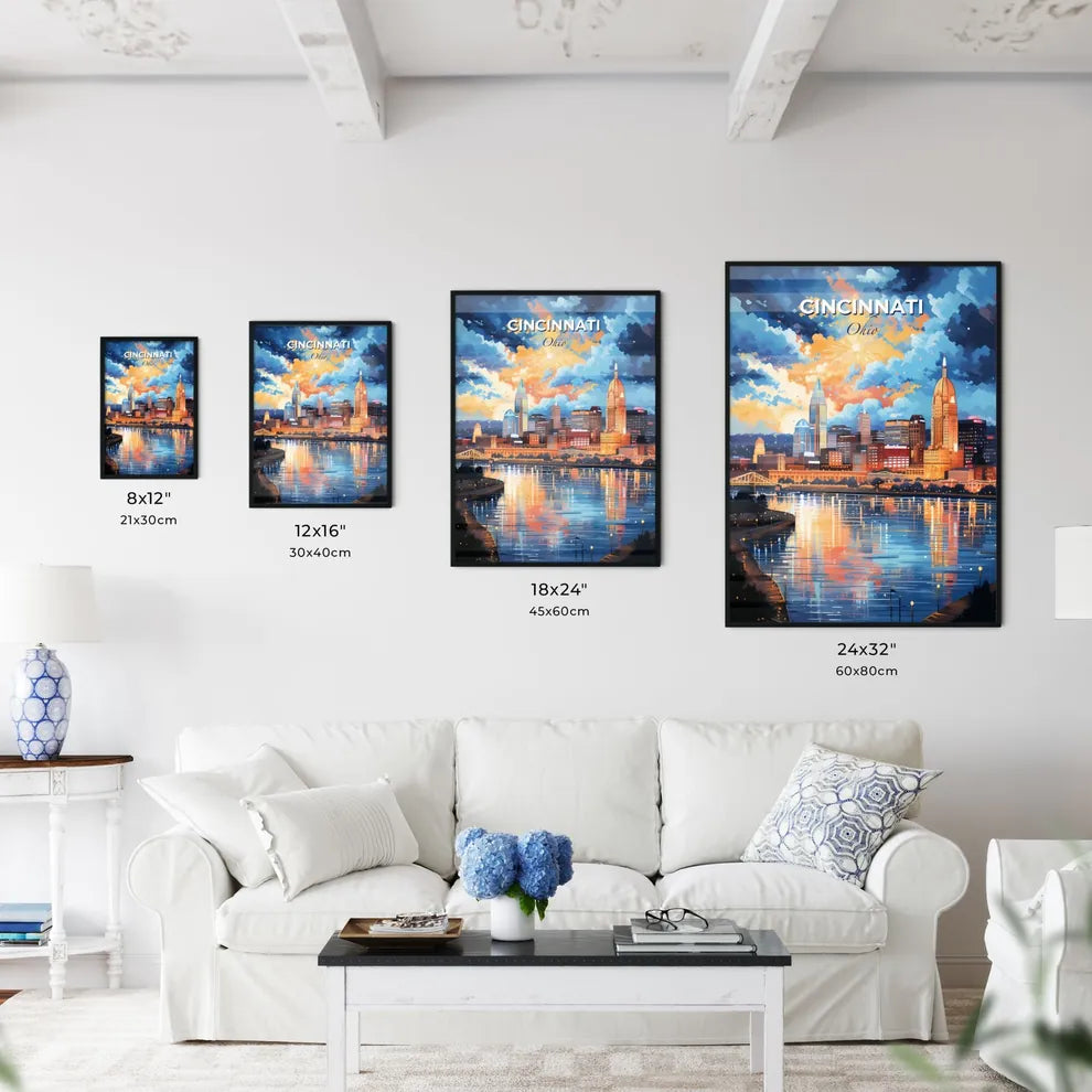 Cincinnati Ohio Skyline - A Cityscape With A Firework In The Sky - Customizable Travel Gift Default Title