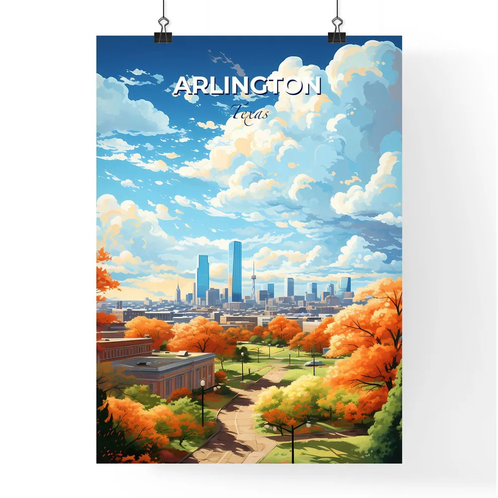 Arlington Texas Skyline - A City Landscape With Orange Trees And Buildings - Customizable Travel Gift Default Title