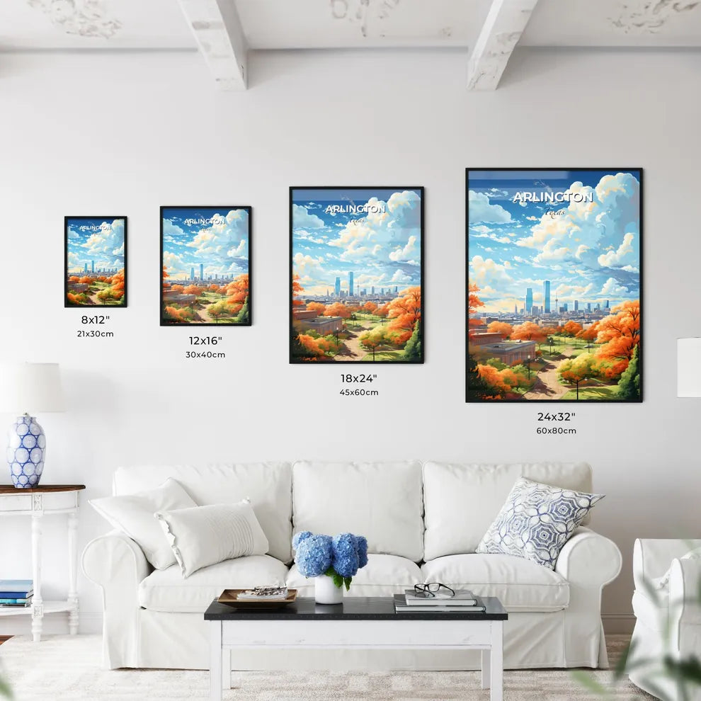 Arlington Texas Skyline - A City Landscape With Orange Trees And Buildings - Customizable Travel Gift Default Title
