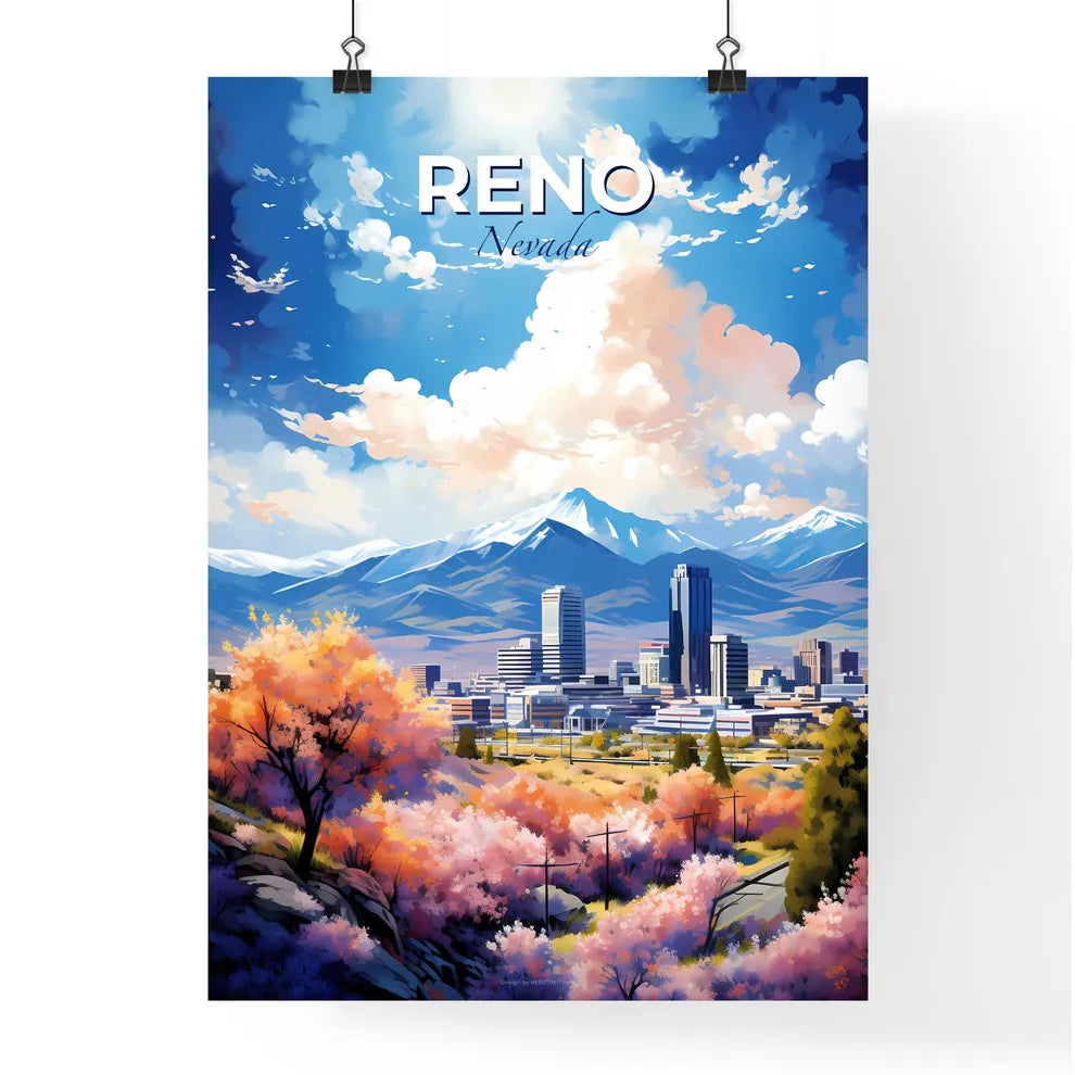 Reno Nevada Skyline - A City With Trees And Mountains In The Background - Customizable Travel Gift Default Title