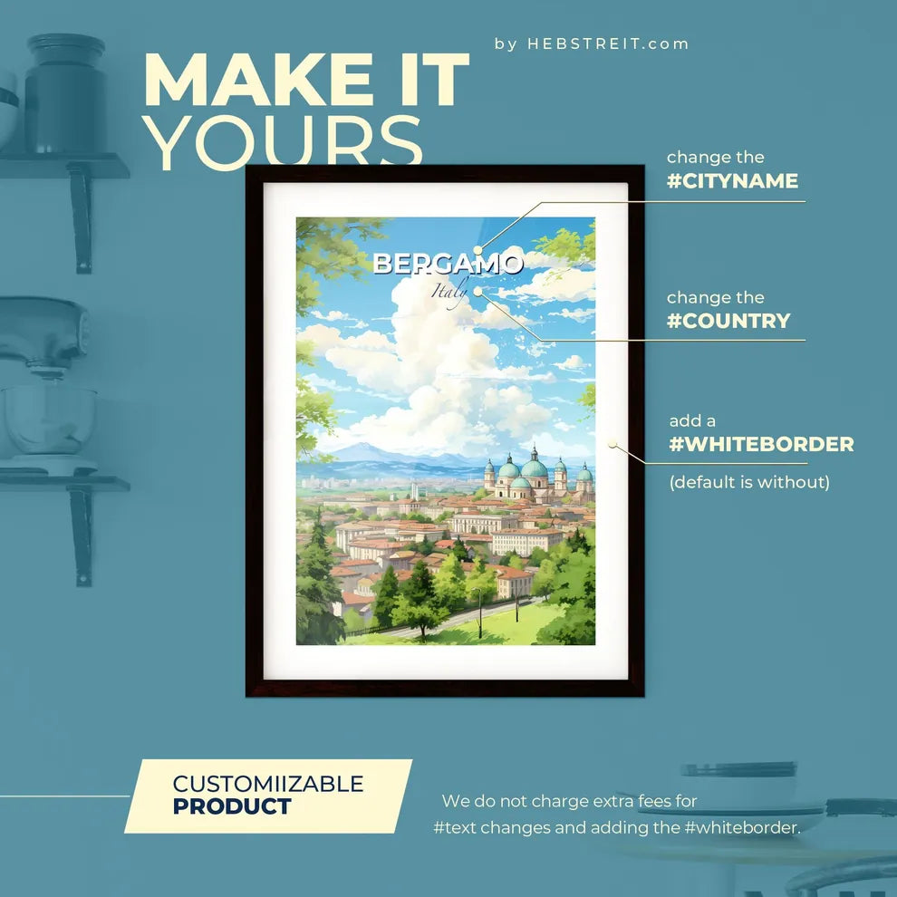 Bergamo Italy Skyline - A City With Many Buildings And Trees - Customizable Travel Gift Default Title