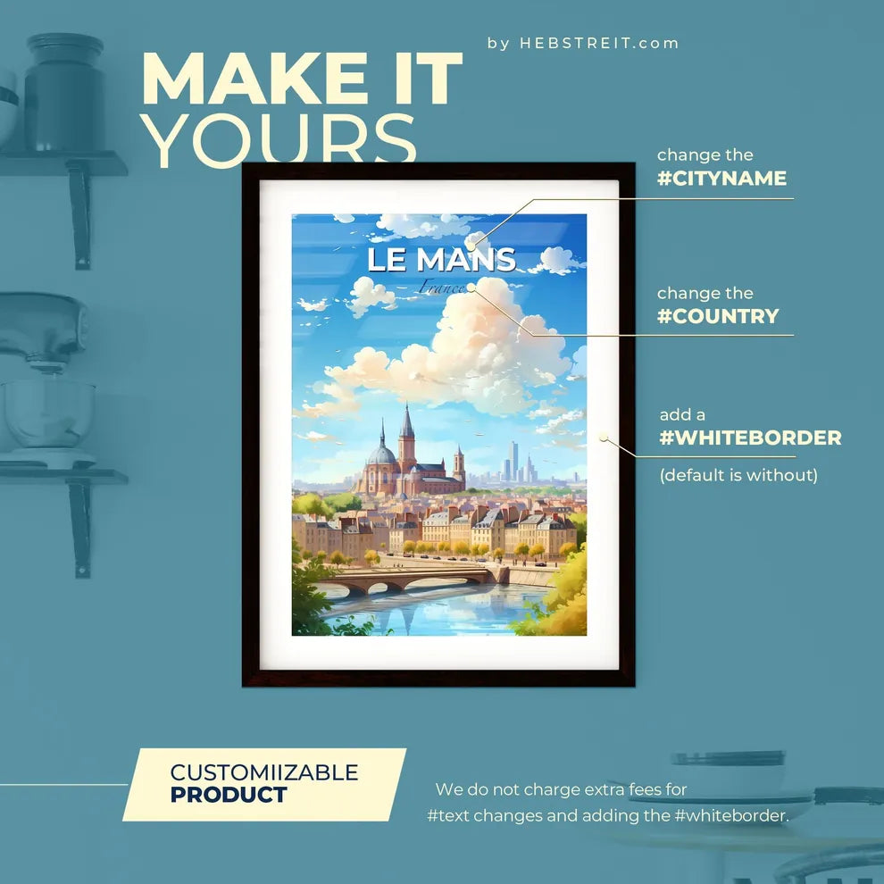 Le Mans France Skyline - A City With A Bridge And A Bridge And A Large Building - Customizable Travel Gift Default Title