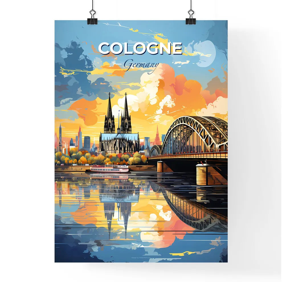 Cologne Germany Skyline - A Bridge Over Water With A Church And A Bridge - Customizable Travel Gift Default Title