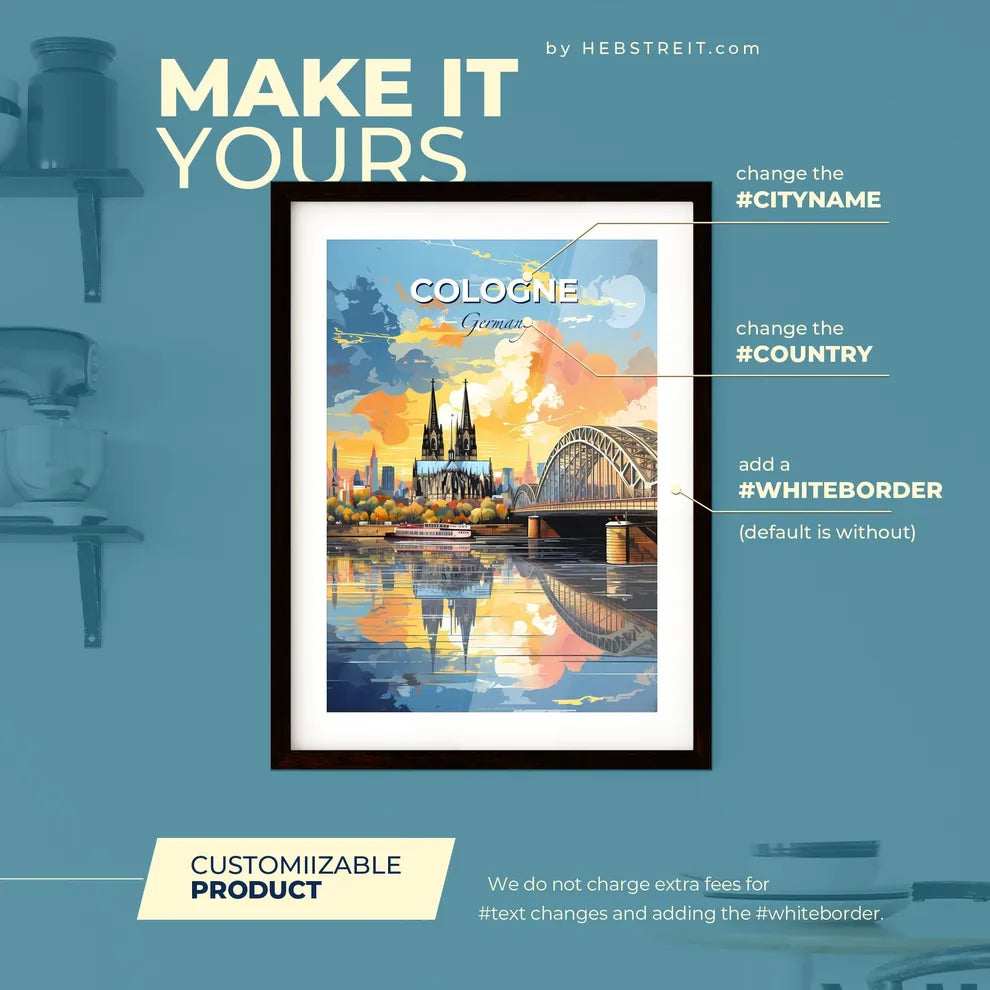 Cologne Germany Skyline - A Bridge Over Water With A Church And A Bridge - Customizable Travel Gift Default Title