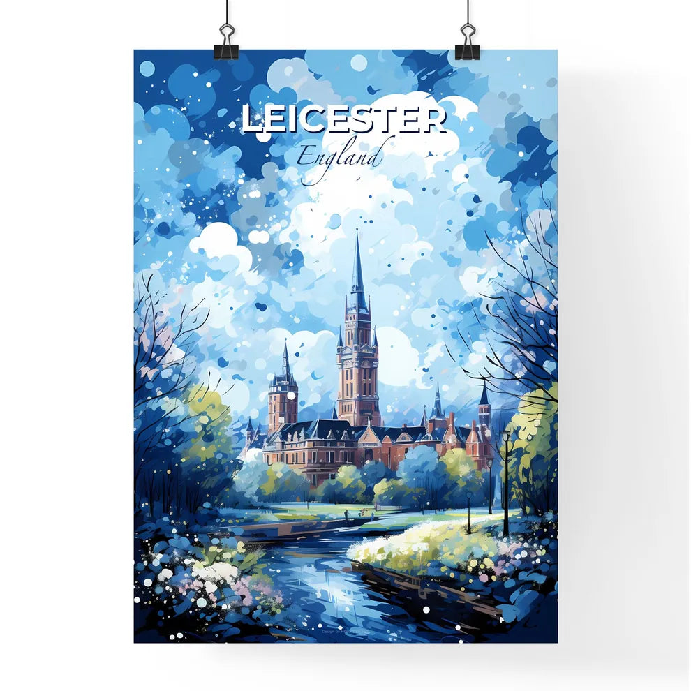 Leicester England Skyline - A Painting Of A Castle With Trees And A River - Customizable Travel Gift Default Title