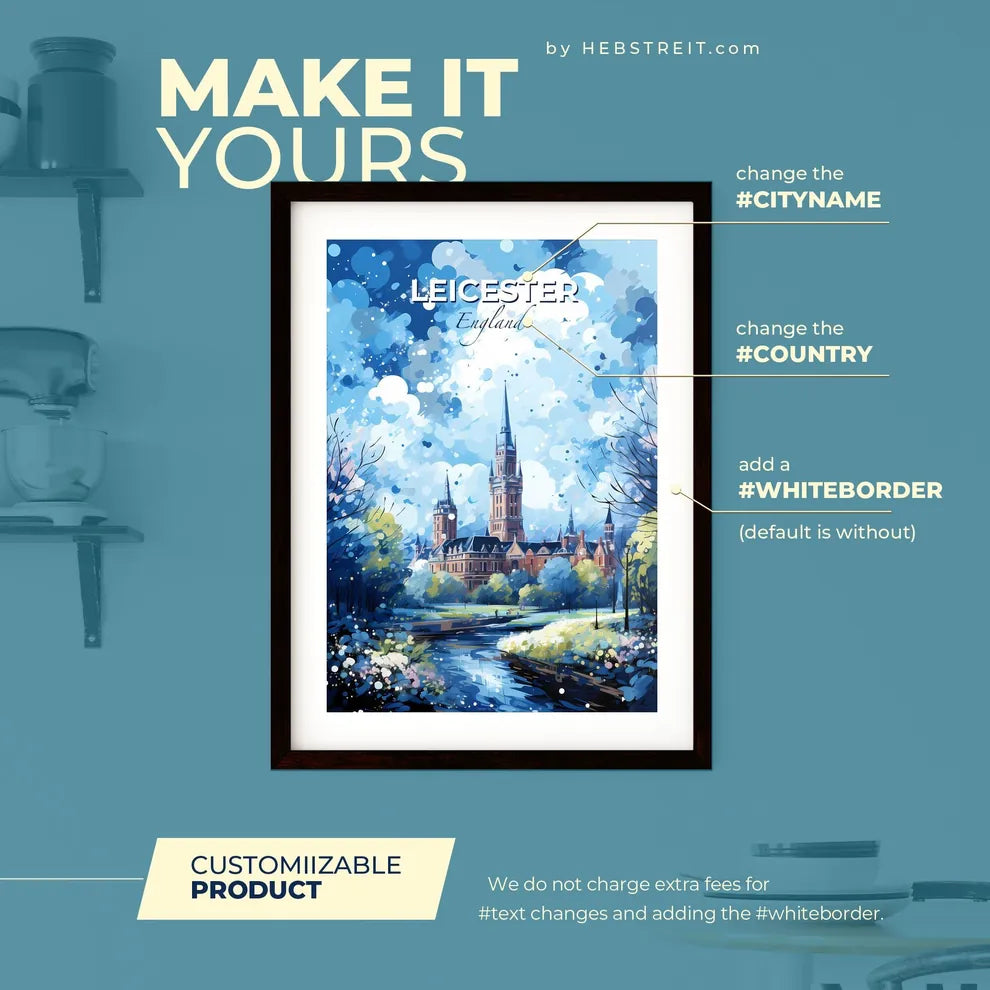 Leicester England Skyline - A Painting Of A Castle With Trees And A River - Customizable Travel Gift Default Title