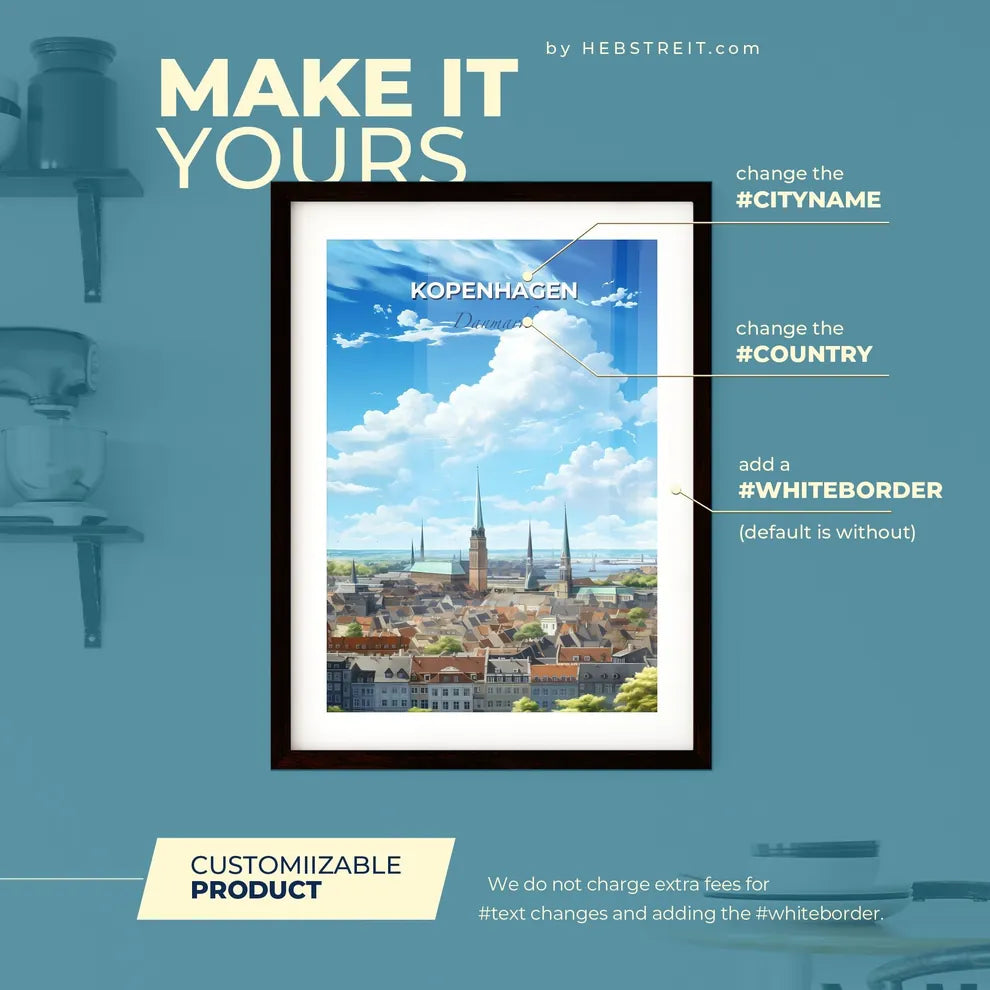 Kopenhagen Danmark Skyline - A City With Many Steeples And A River - Customizable Travel Gift Default Title