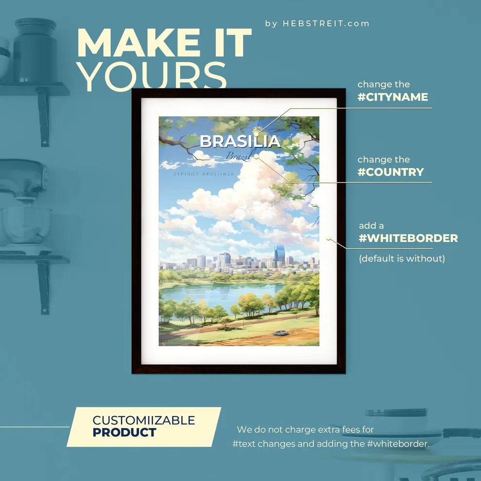 Brasilia Brazil Skyline - A Cityscape With A Lake And Trees - Customizable Travel Gift Default Title