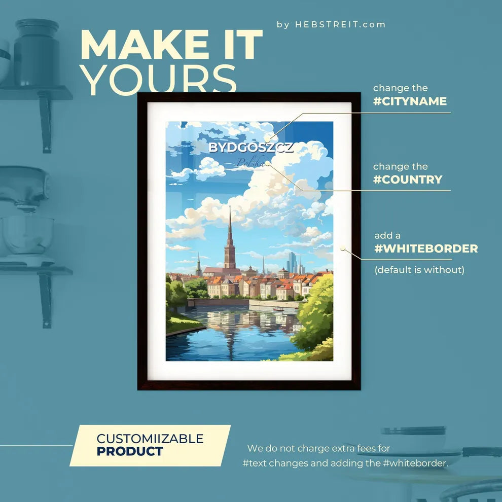 Bydgoszcz Polska Skyline - A River With Trees And Buildings In The Background - Customizable Travel Gift Default Title