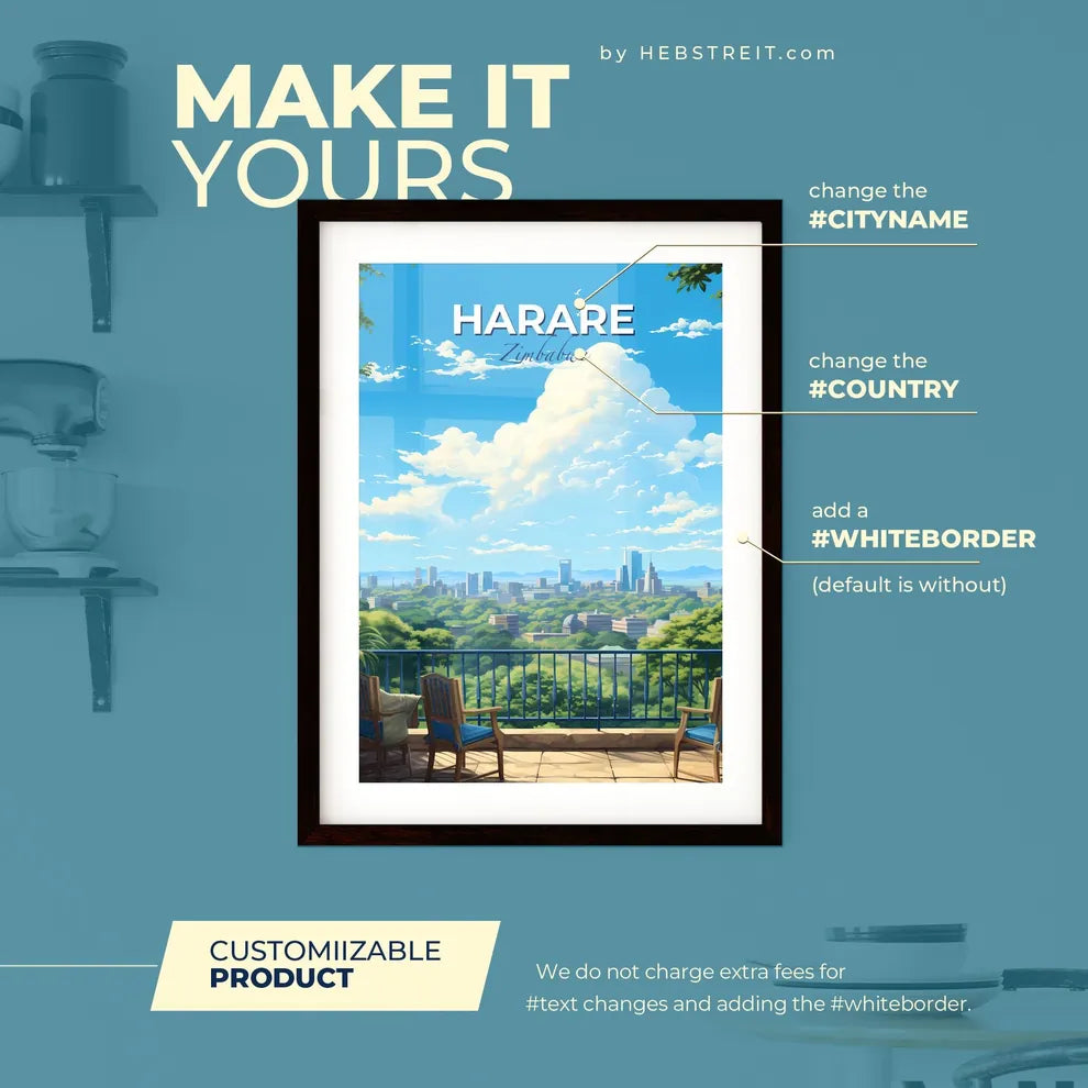 Harare Zimbabwe Skyline - A View Of A City From A Balcony - Customizable Travel Gift Default Title