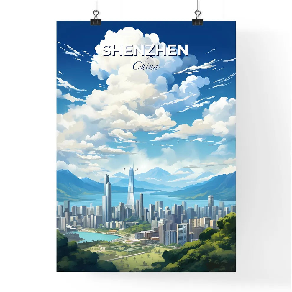 Shenzhen China Skyline - A Cityscape With Mountains And Water - Customizable Travel Gift Default Title