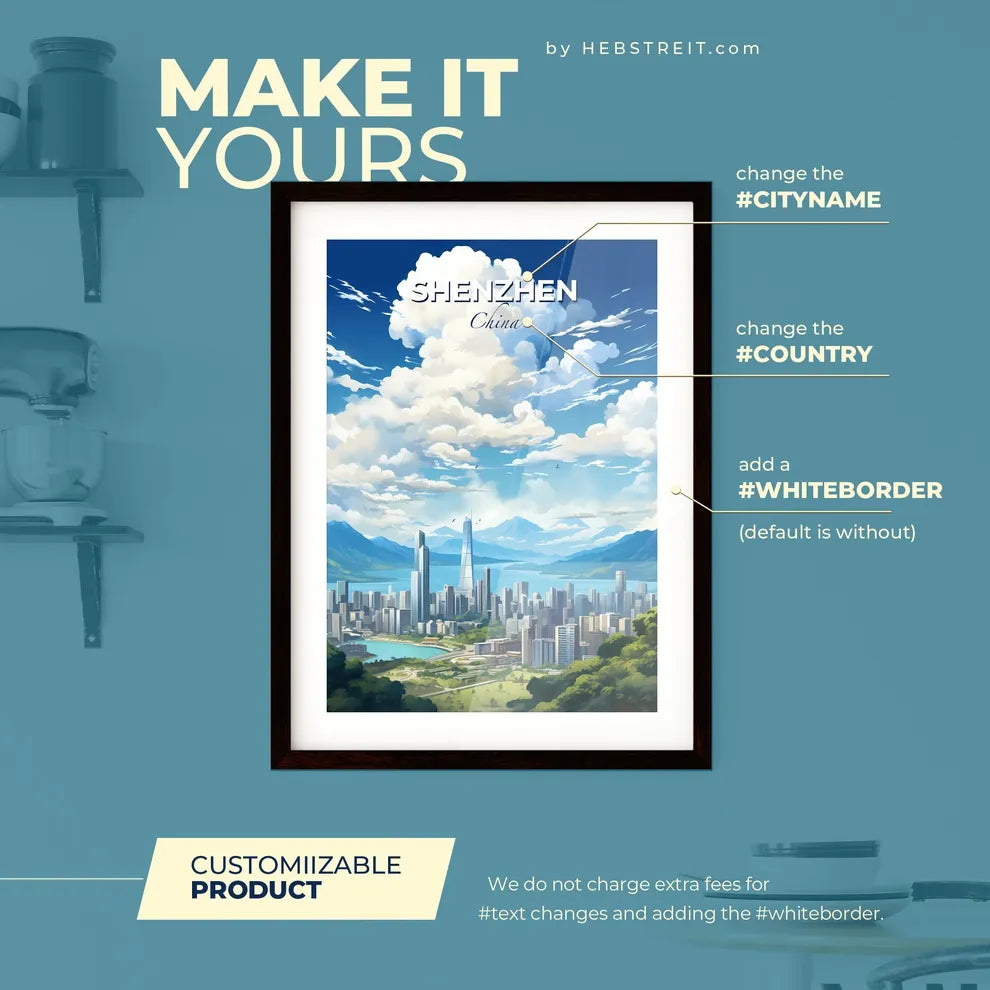 Shenzhen China Skyline - A Cityscape With Mountains And Water - Customizable Travel Gift Default Title