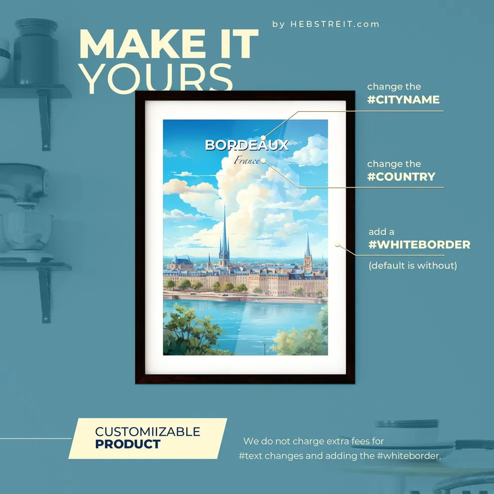 Bordeaux France Skyline - A City With A River And Trees - Customizable Travel Gift Default Title