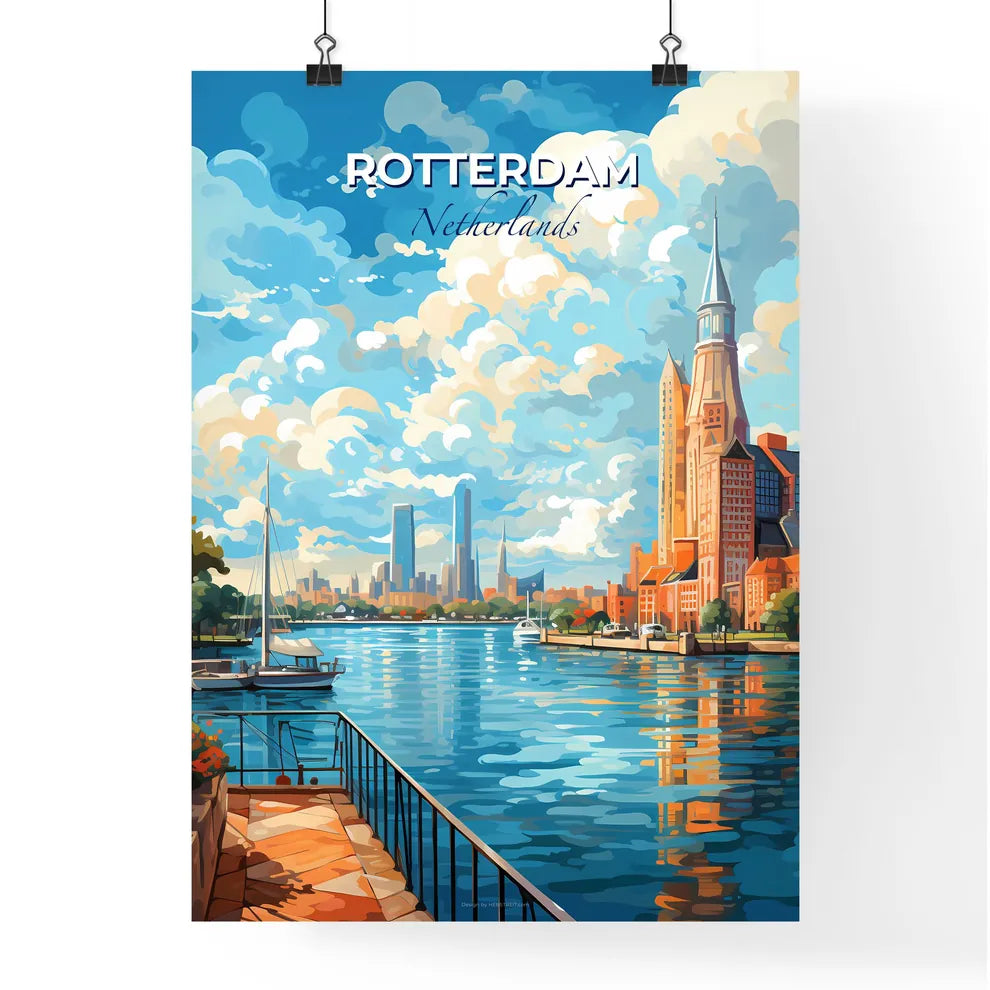 Rotterdam Netherlands Skyline - A Water With Boats And Buildings In The Background - Customizable Travel Gift Default Title