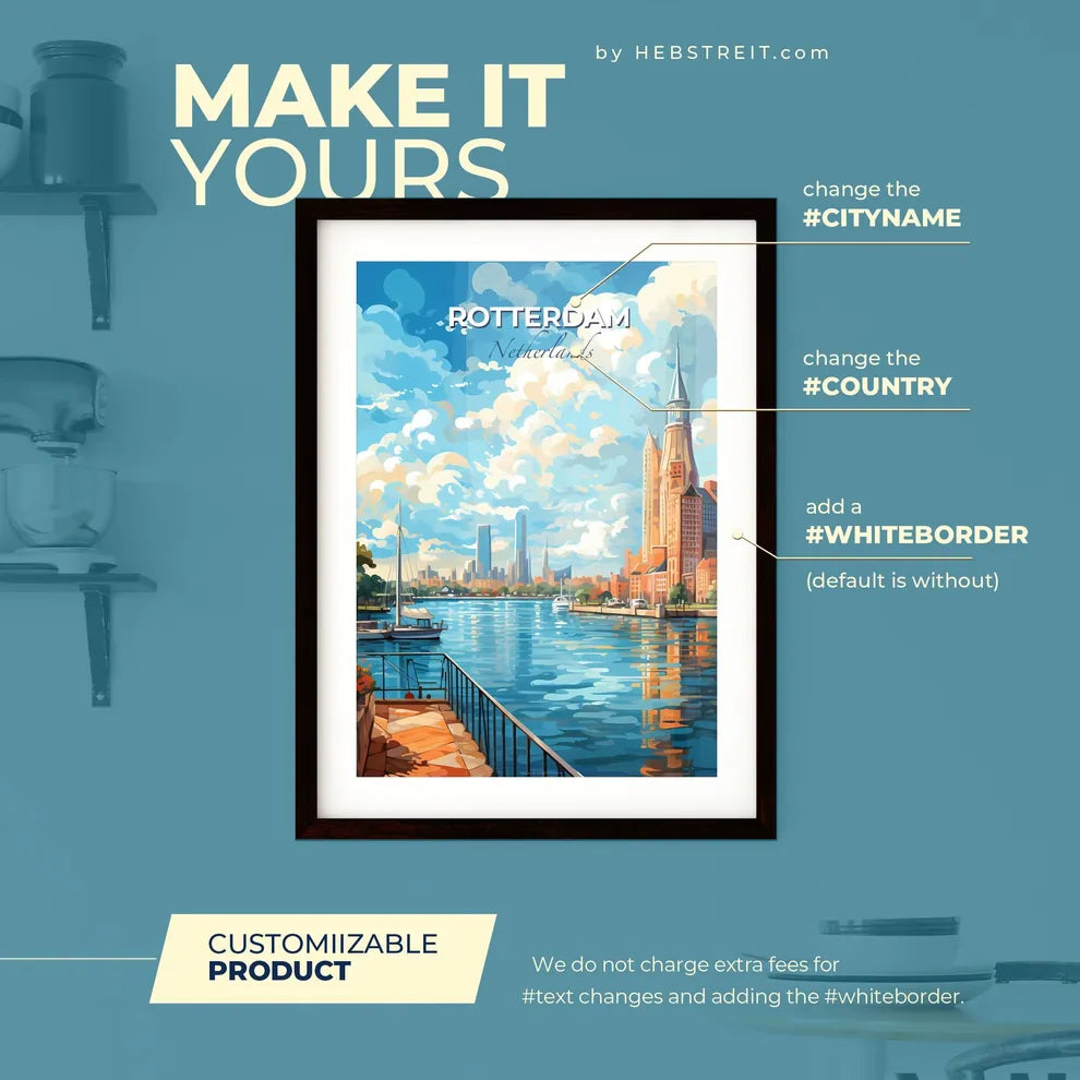 Rotterdam Netherlands Skyline - A Water With Boats And Buildings In The Background - Customizable Travel Gift Default Title