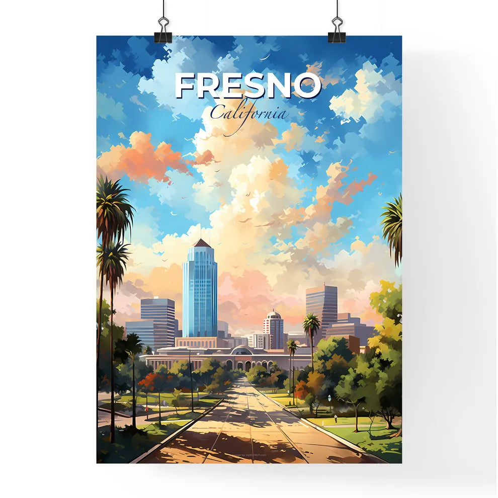 Fresno California Skyline - A City With Tall Buildings And Trees - Customizable Travel Gift Default Title