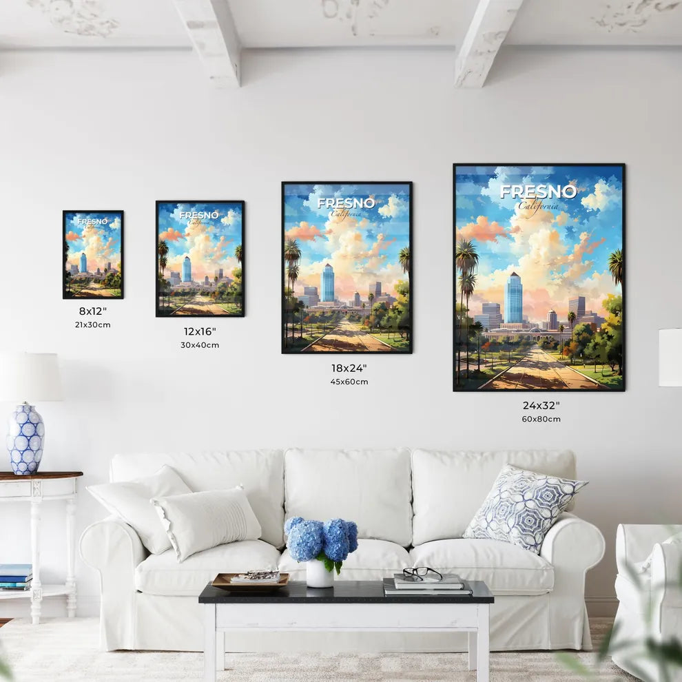 Fresno California Skyline - A City With Tall Buildings And Trees - Customizable Travel Gift Default Title
