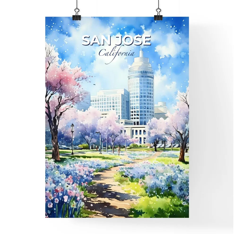 San Jose California Skyline - A Park With Trees And Buildings - Customizable Travel Gift Default Title