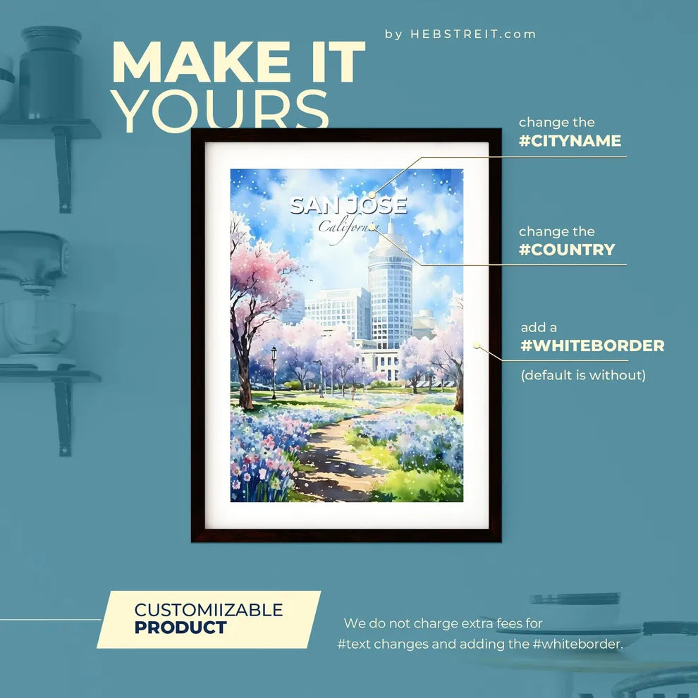 San Jose California Skyline - A Park With Trees And Buildings - Customizable Travel Gift Default Title