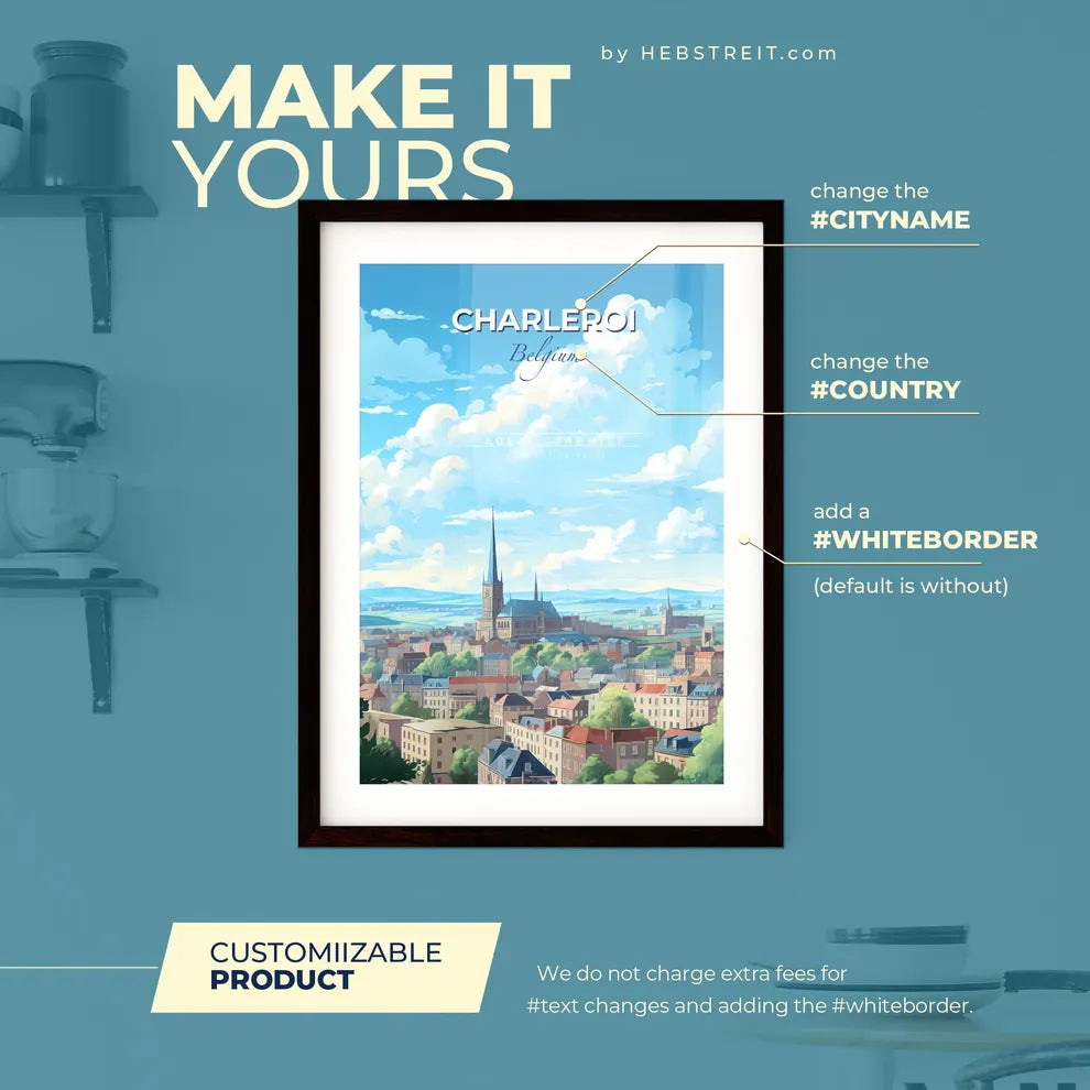 Charleroi Belgium Skyline - A City With A Steeple And Trees - Customizable Travel Gift Default Title