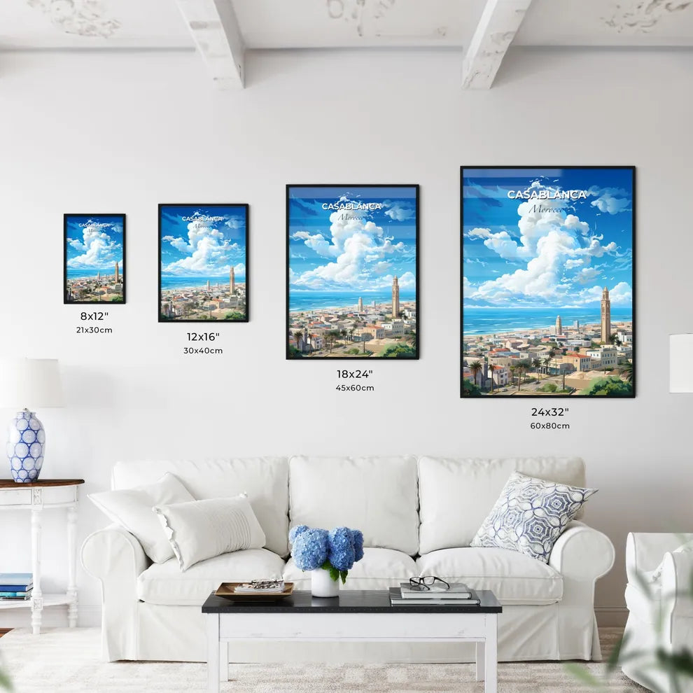 Casablanca Morocco Skyline - A City With A Tower And Palm Trees And A Beach - Customizable Travel Gift Default Title