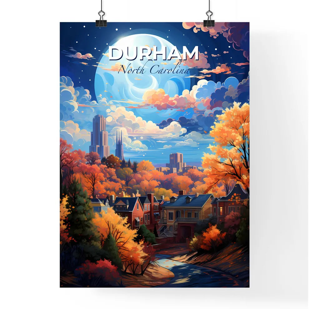 Durham North Carolina Skyline - A Colorful Landscape With Trees And Buildings - Customizable Travel Gift Default Title
