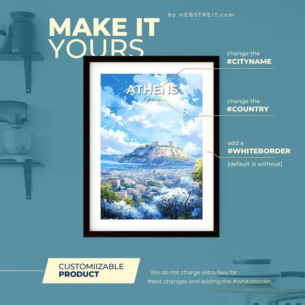 Athens Greece Skyline - A City With A Hill And Buildings - Customizable Travel Gift Default Title