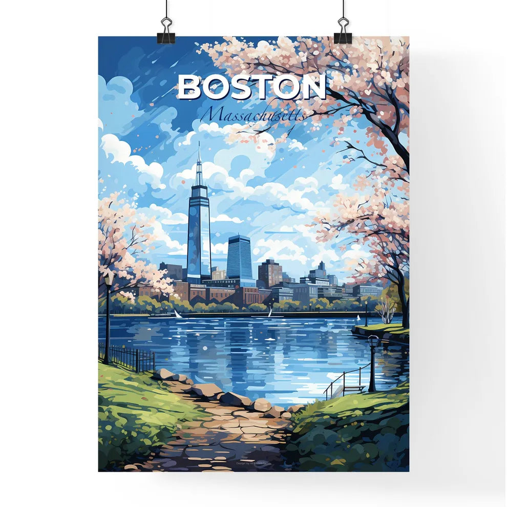 Boston Massachusetts Skyline - A Painting Of A City With A Lake And Trees - Customizable Travel Gift Default Title