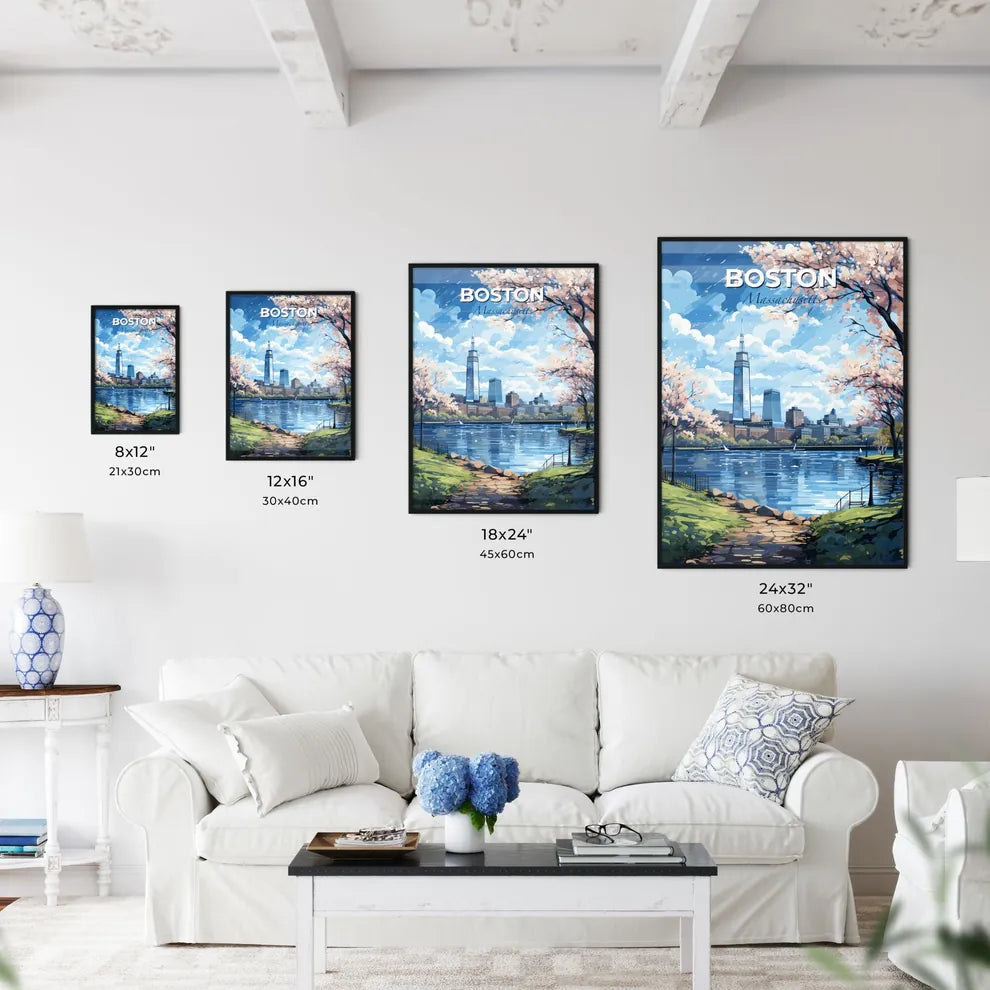 Boston Massachusetts Skyline - A Painting Of A City With A Lake And Trees - Customizable Travel Gift Default Title