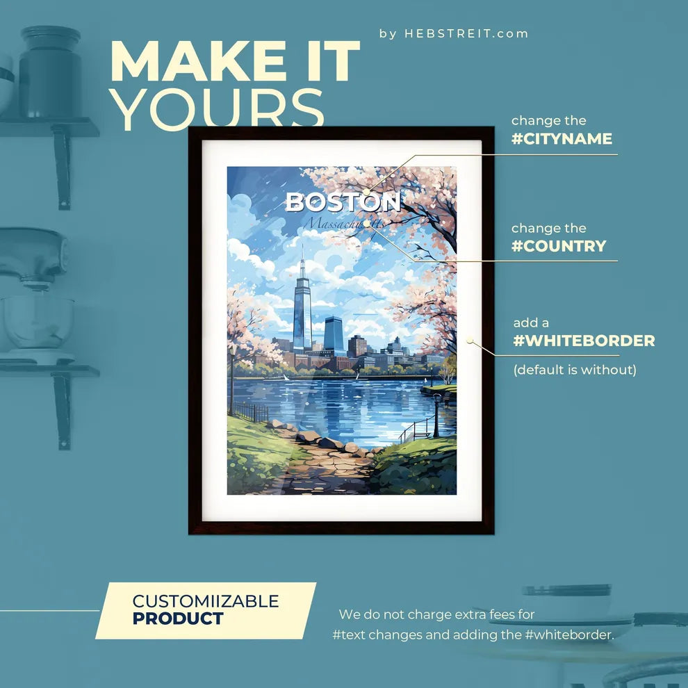 Boston Massachusetts Skyline - A Painting Of A City With A Lake And Trees - Customizable Travel Gift Default Title