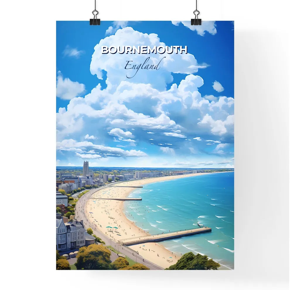 Bournemouth England Skyline - A Beach With Buildings And A Pier - Customizable Travel Gift Default Title