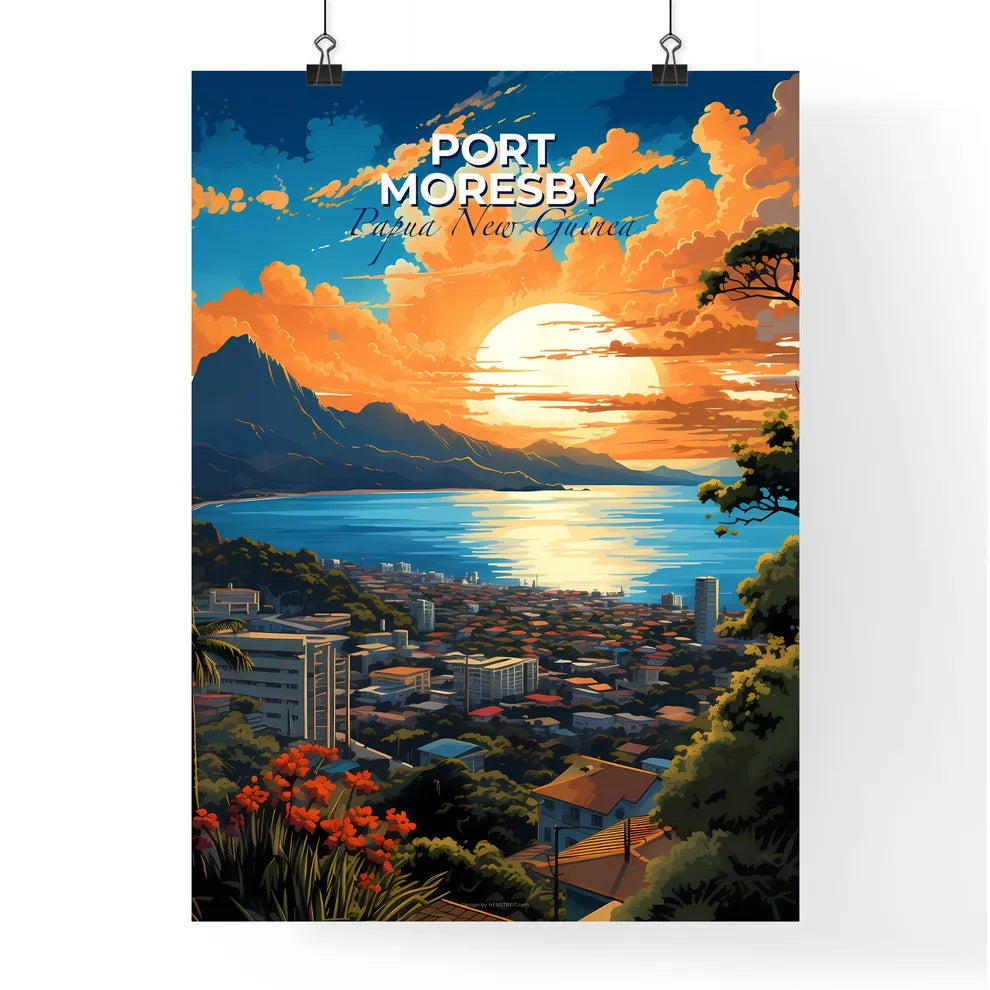 Port Moresby Papua New Guinea Skyline - A Sunset Over A City - Customizable Travel Gift Default Title