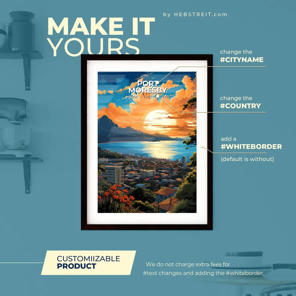 Port Moresby Papua New Guinea Skyline - A Sunset Over A City - Customizable Travel Gift Default Title