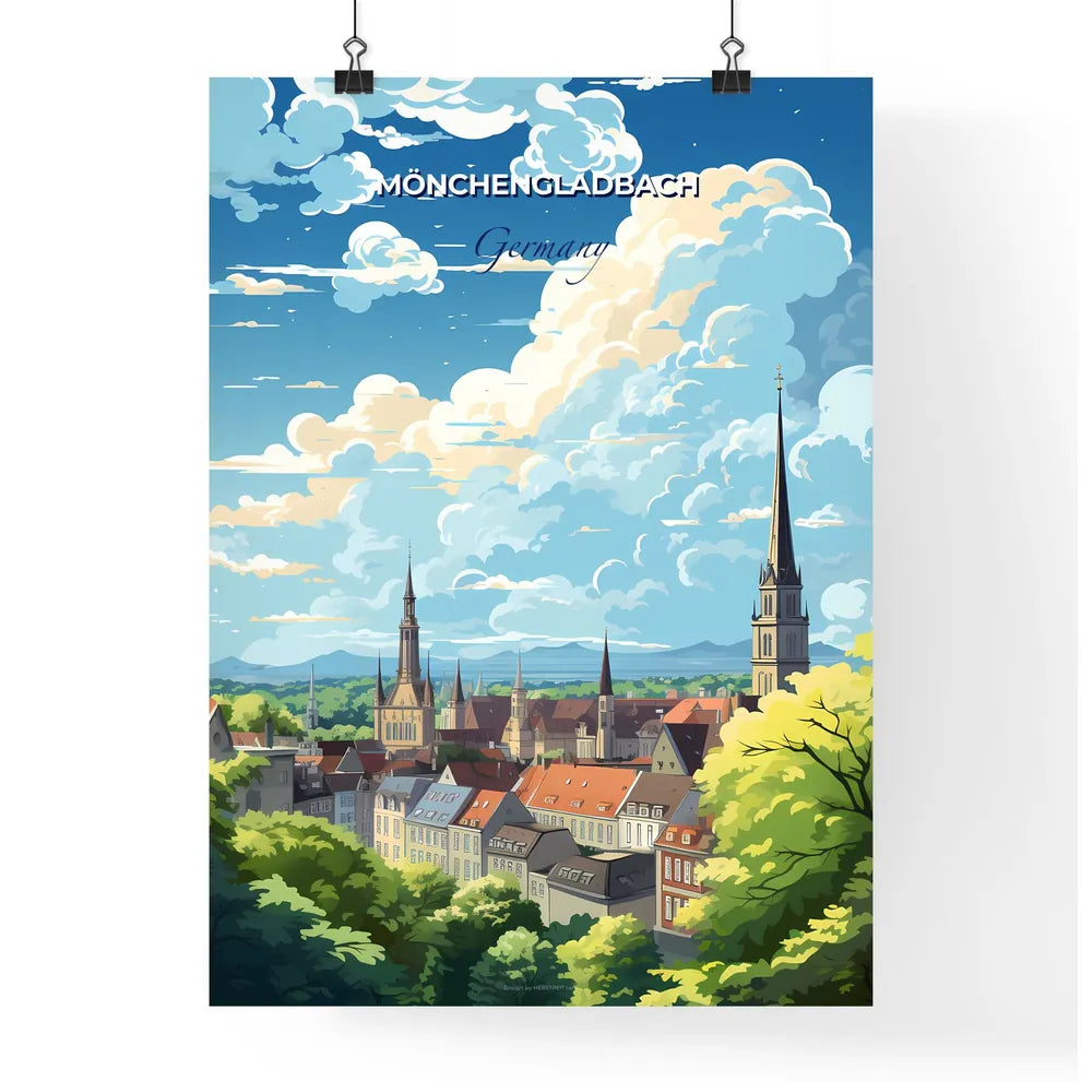 Monchengladbach Germany Skyline - A City With A Steeple And Trees - Customizable Travel Gift Default Title