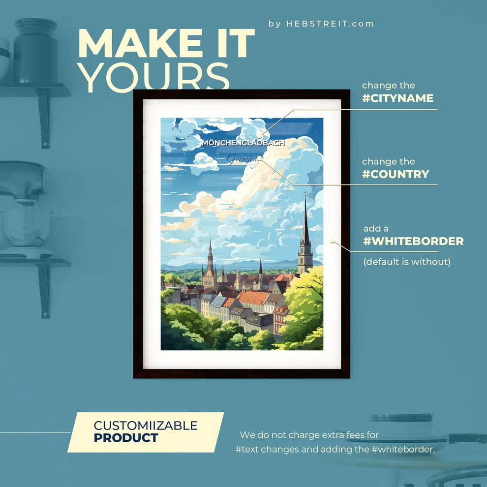 Monchengladbach Germany Skyline - A City With A Steeple And Trees - Customizable Travel Gift Default Title