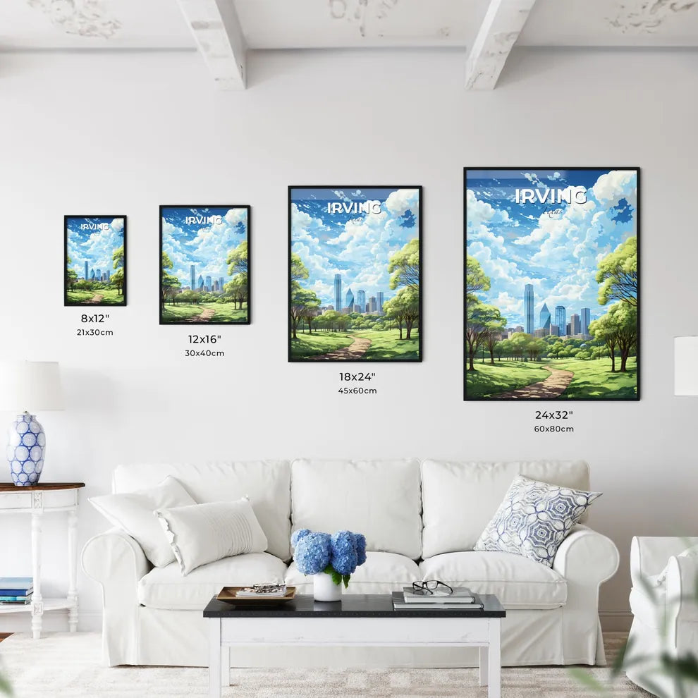 Irving Texas Skyline - A Park With Trees And A City In The Background - Customizable Travel Gift Default Title