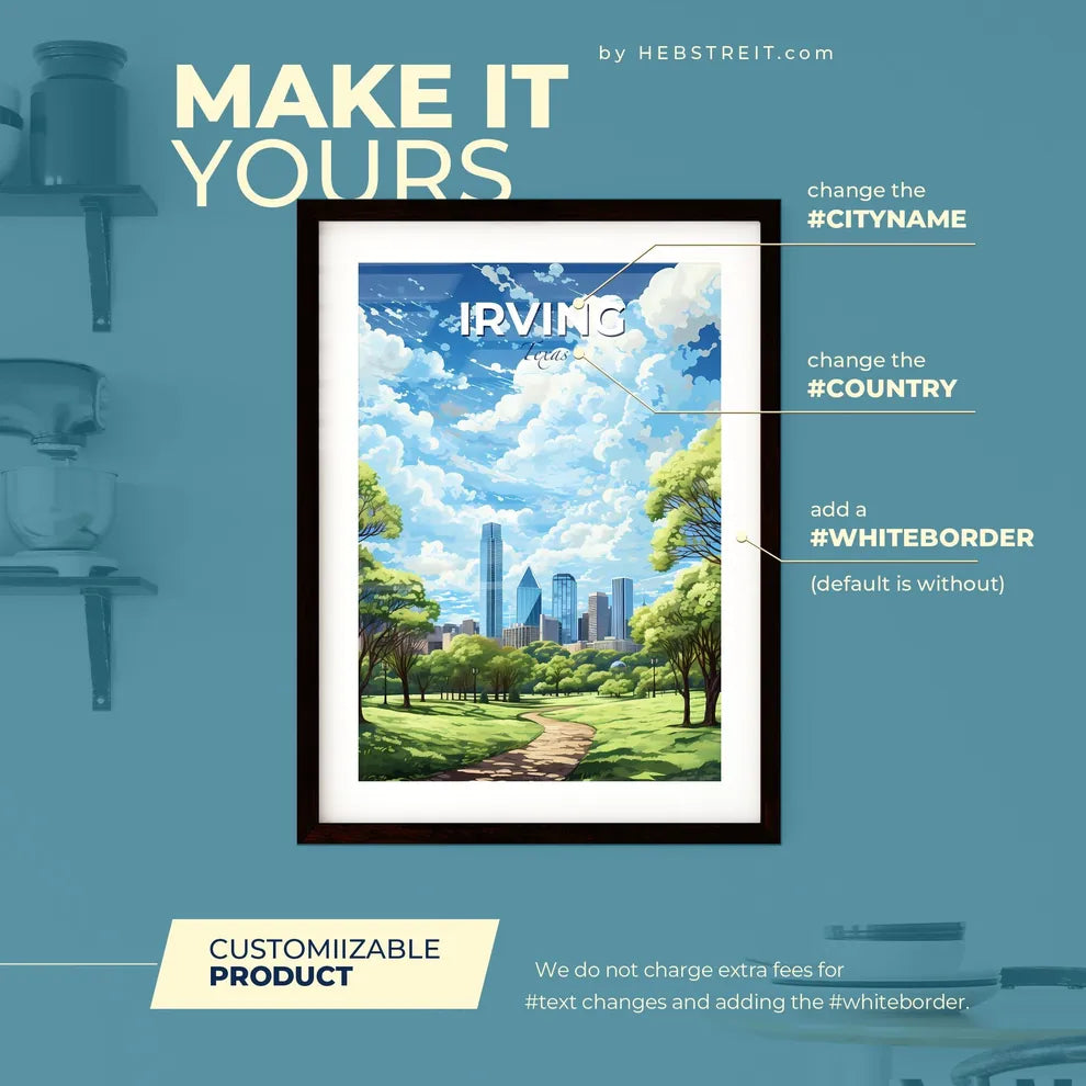 Irving Texas Skyline - A Park With Trees And A City In The Background - Customizable Travel Gift Default Title