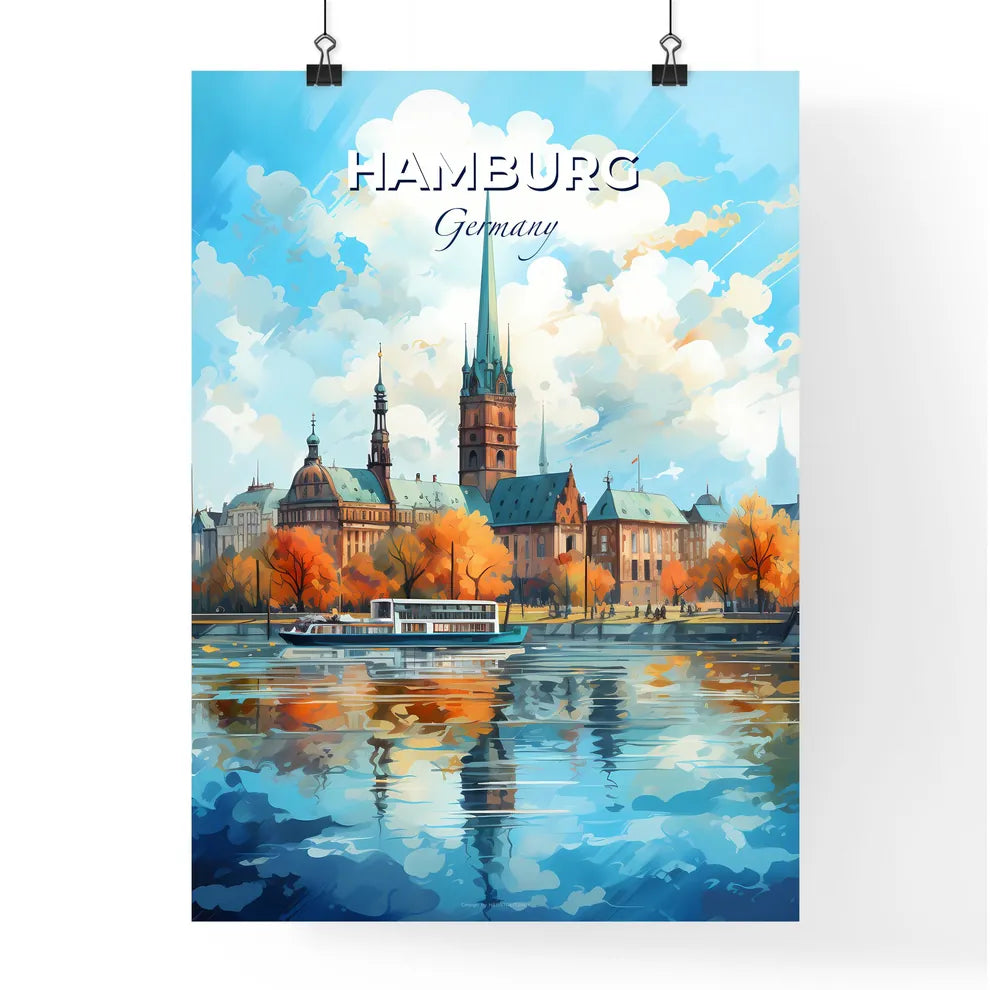 Hamburg Skyline - A Boat On The Water - Customizable Travel Gift Default Title