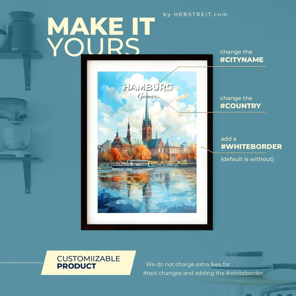 Hamburg Skyline - A Boat On The Water - Customizable Travel Gift Default Title