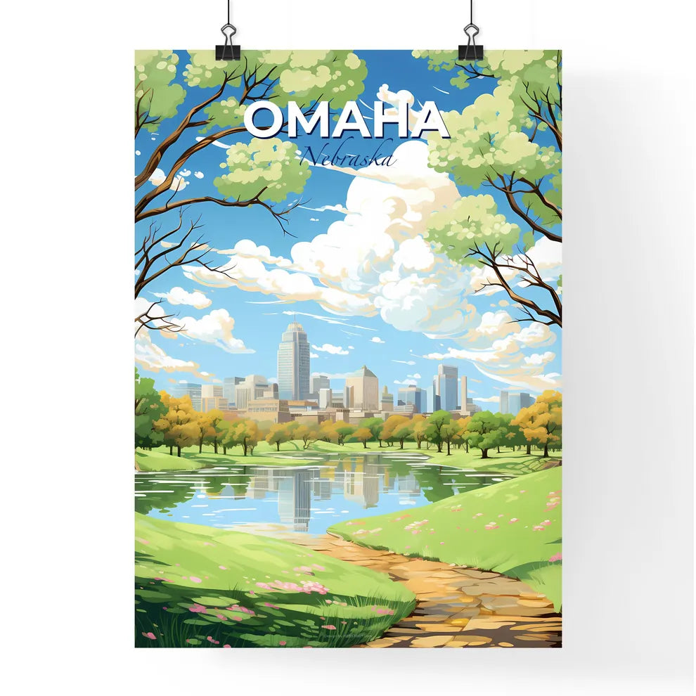 Omaha Nebraska Skyline - A Landscape Of A Park With A Lake And Trees And A City In The Background - Customizable Travel Gift Default Title