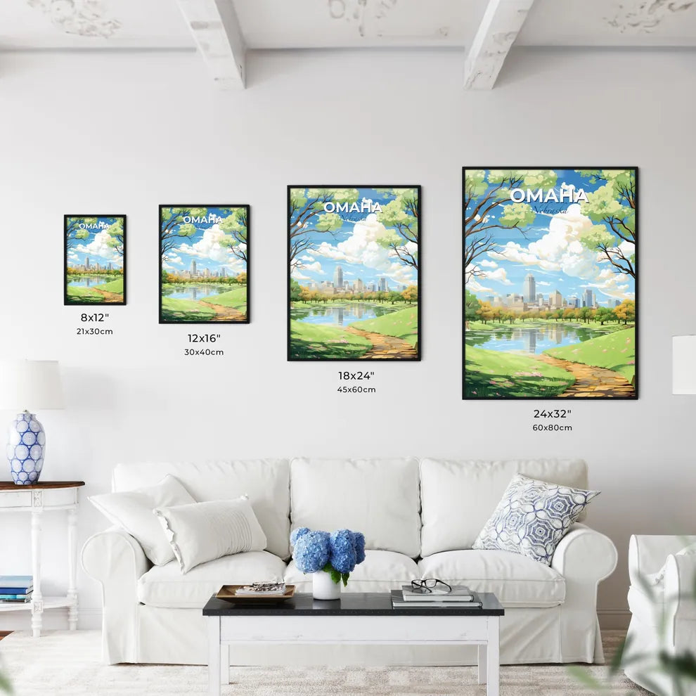 Omaha Nebraska Skyline - A Landscape Of A Park With A Lake And Trees And A City In The Background - Customizable Travel Gift Default Title