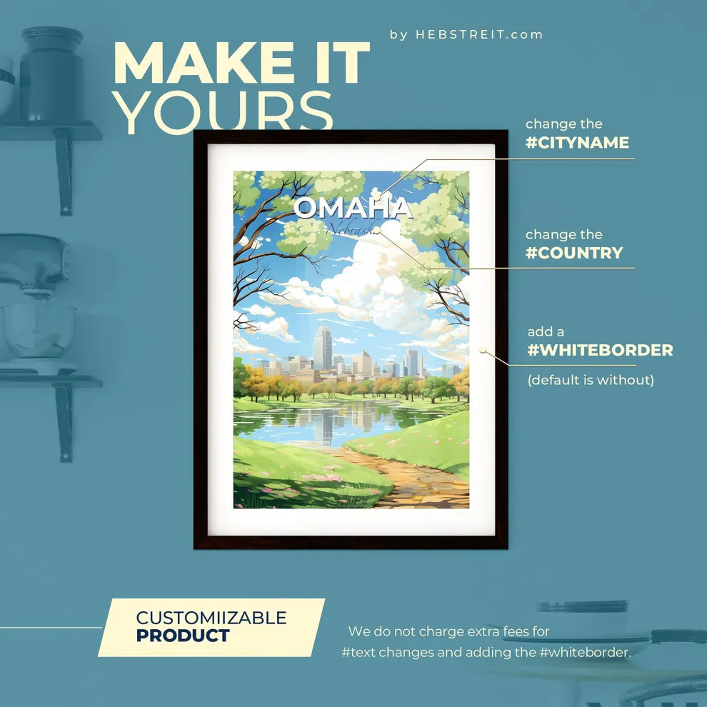 Omaha Nebraska Skyline - A Landscape Of A Park With A Lake And Trees And A City In The Background - Customizable Travel Gift Default Title