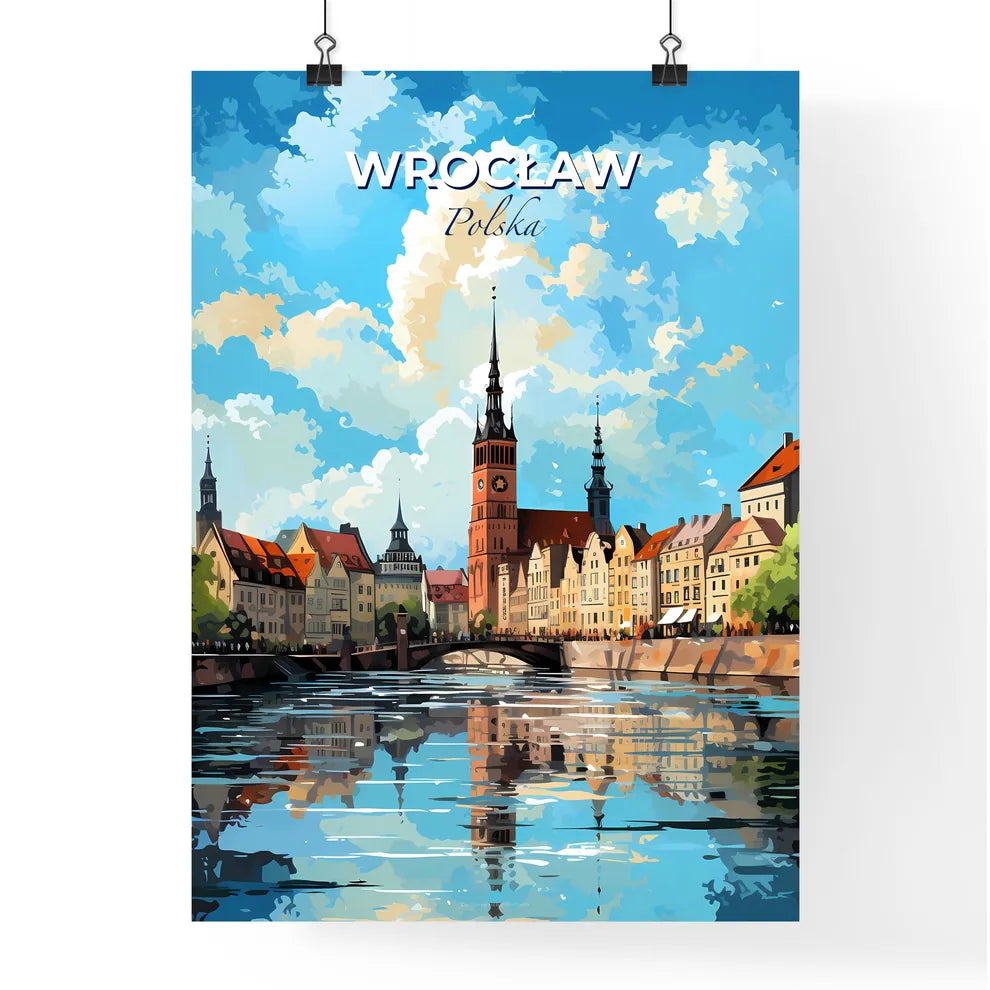 Wrocaw Polska Skyline - A Water Body With A Bridge And A City With A Clock Tower - Customizable Travel Gift Default Title